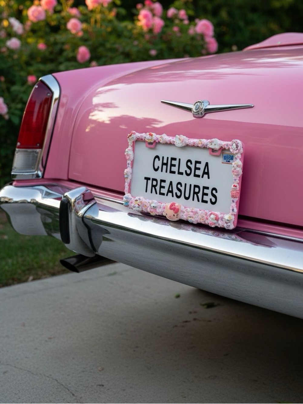 Hand Crafted Pink Hello Kitty Style Decorative License Plate Frame